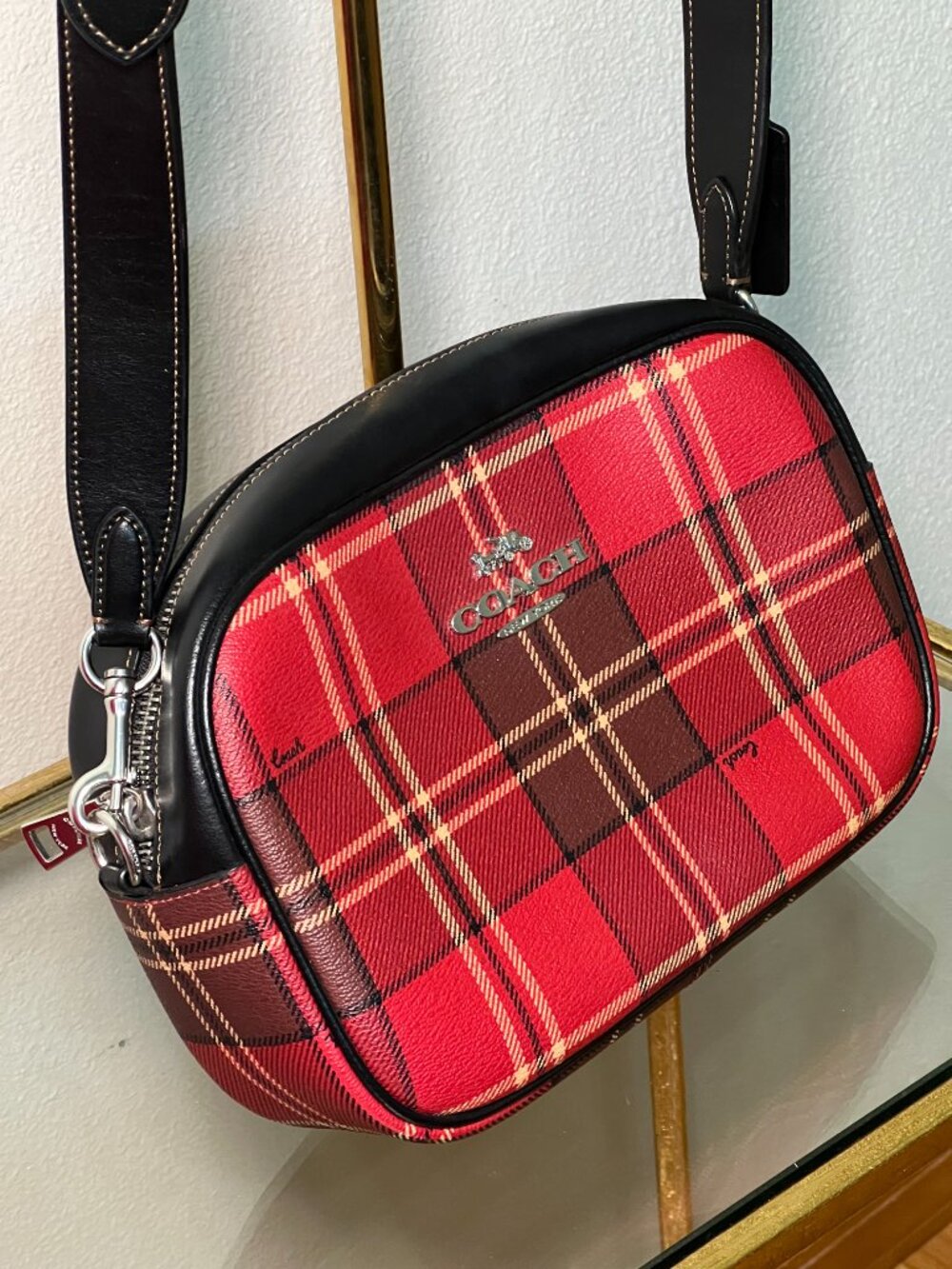 COACH RED TARTAN PLAID CROSSBODY BAG - Picture 3 of 8